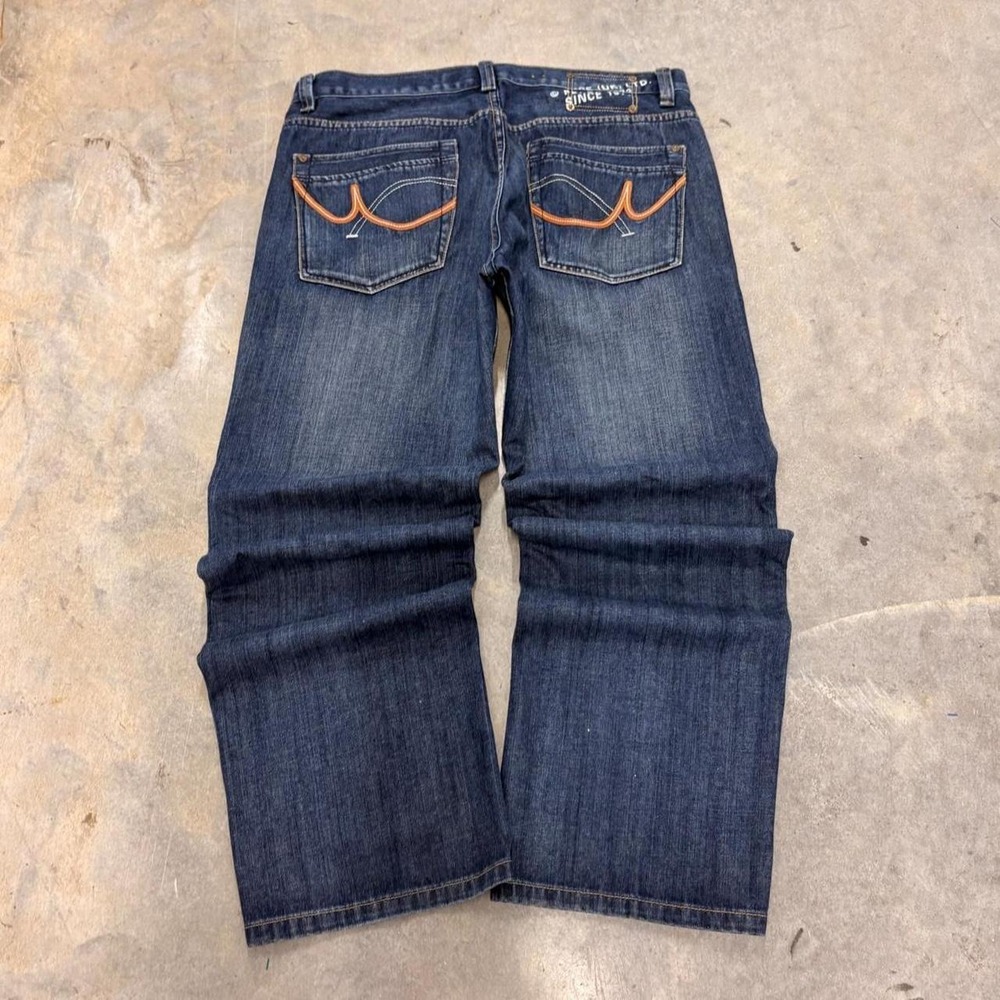 Pepe Jeans London Baggy Wide Leg Jeans Mens W38 Dark Wash Y2K Embroidered Denim
